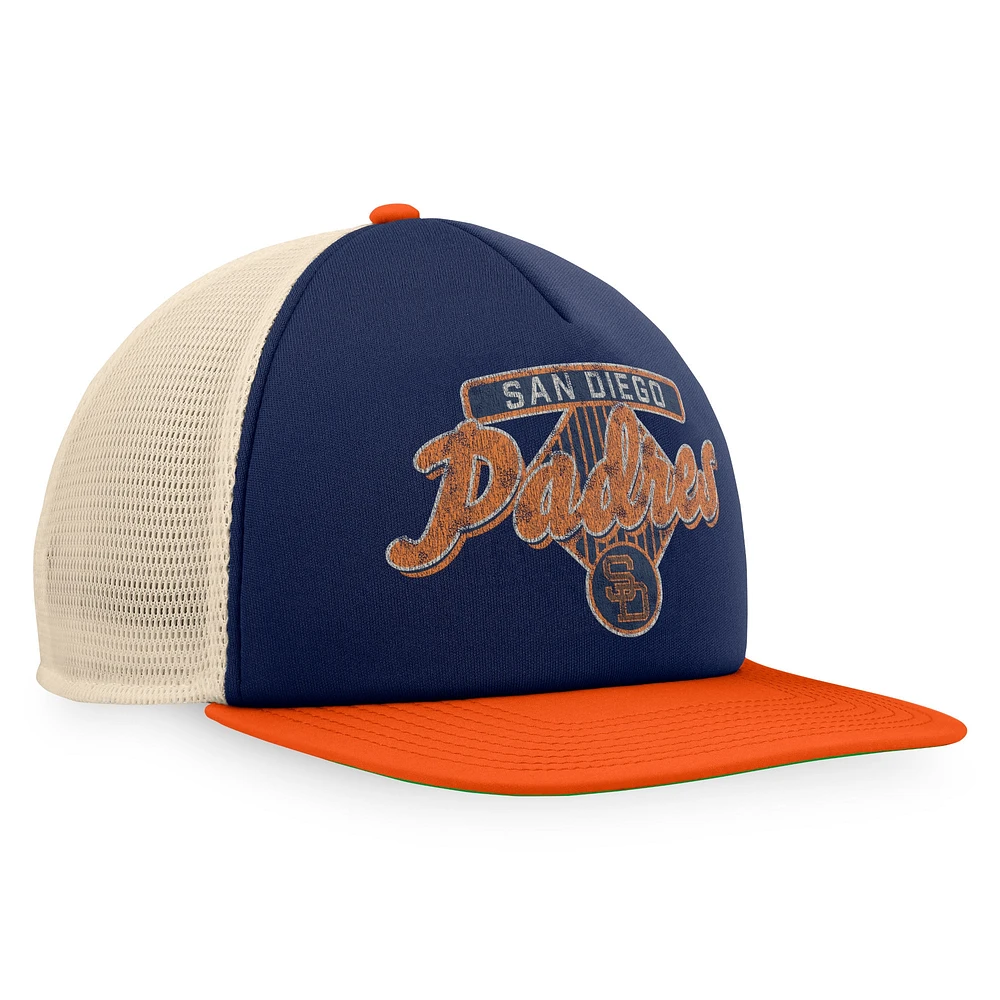 Men's Fanatics Navy/Orange San Diego Padres Cooperstown Collection Talley Foam Trucker Snapback Hat