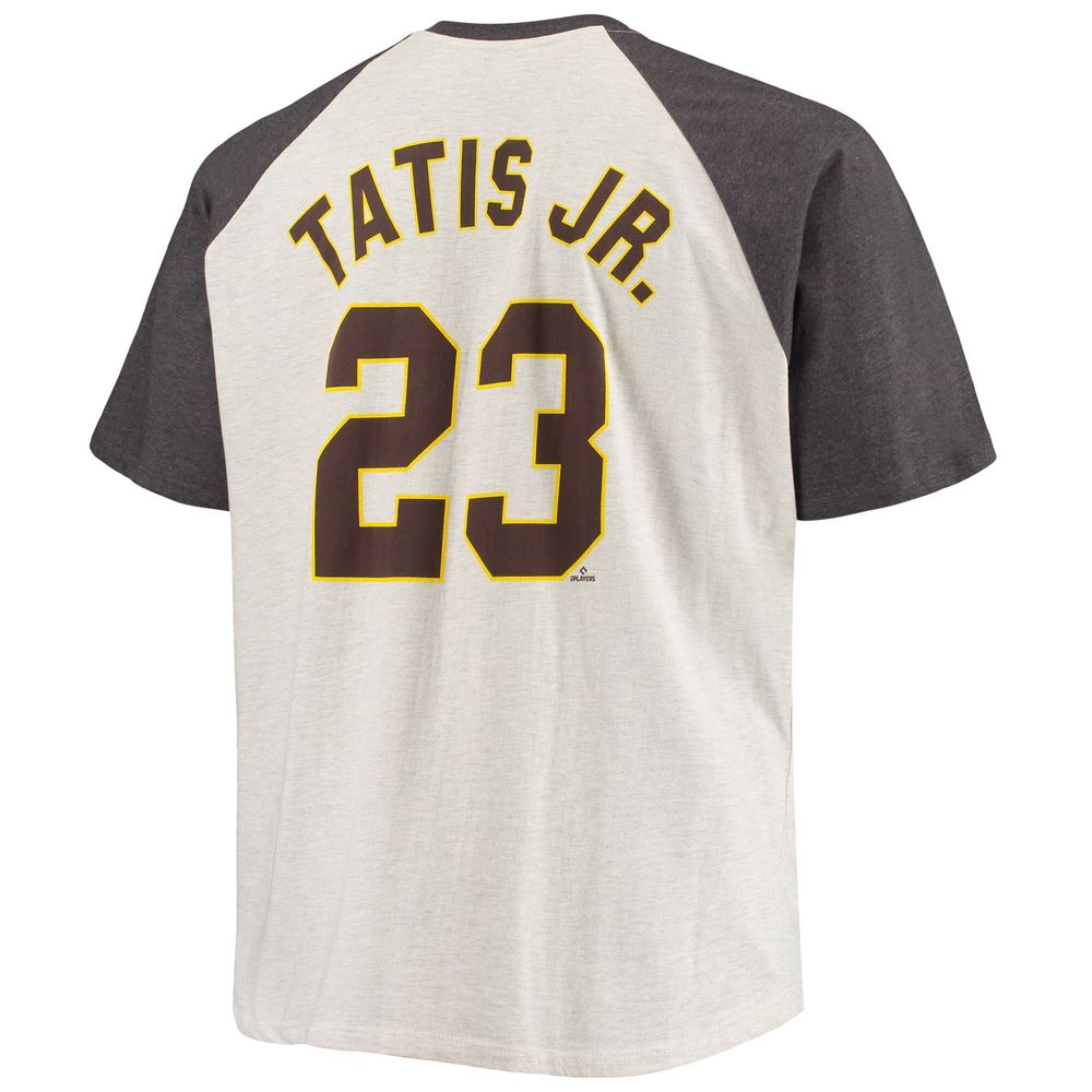 Men's Fernando Tatis Jr. Oatmeal/Heathered Charcoal San Diego Padres Big & Tall Name Number Raglan T-Shirt