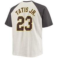 T-shirt raglan avec nom et numéro des San Diego Padres Fernando Tatis Jr. pour hommes, avoine/charbon chiné