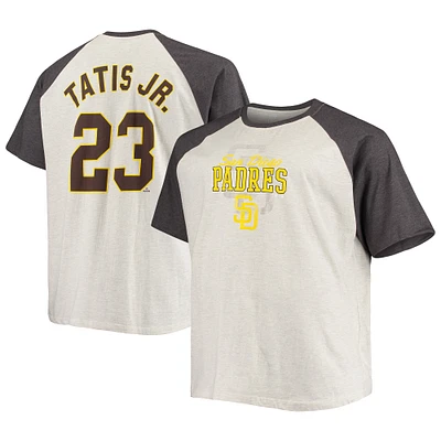 T-shirt raglan avec nom et numéro des San Diego Padres Fernando Tatis Jr. pour hommes, avoine/charbon chiné