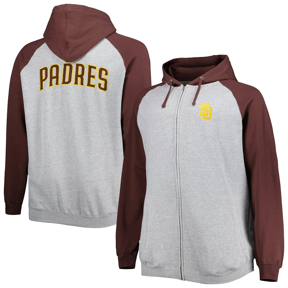 Sweat à capuche raglan Big & Tall San Diego Padres pour homme gris chiné/marron