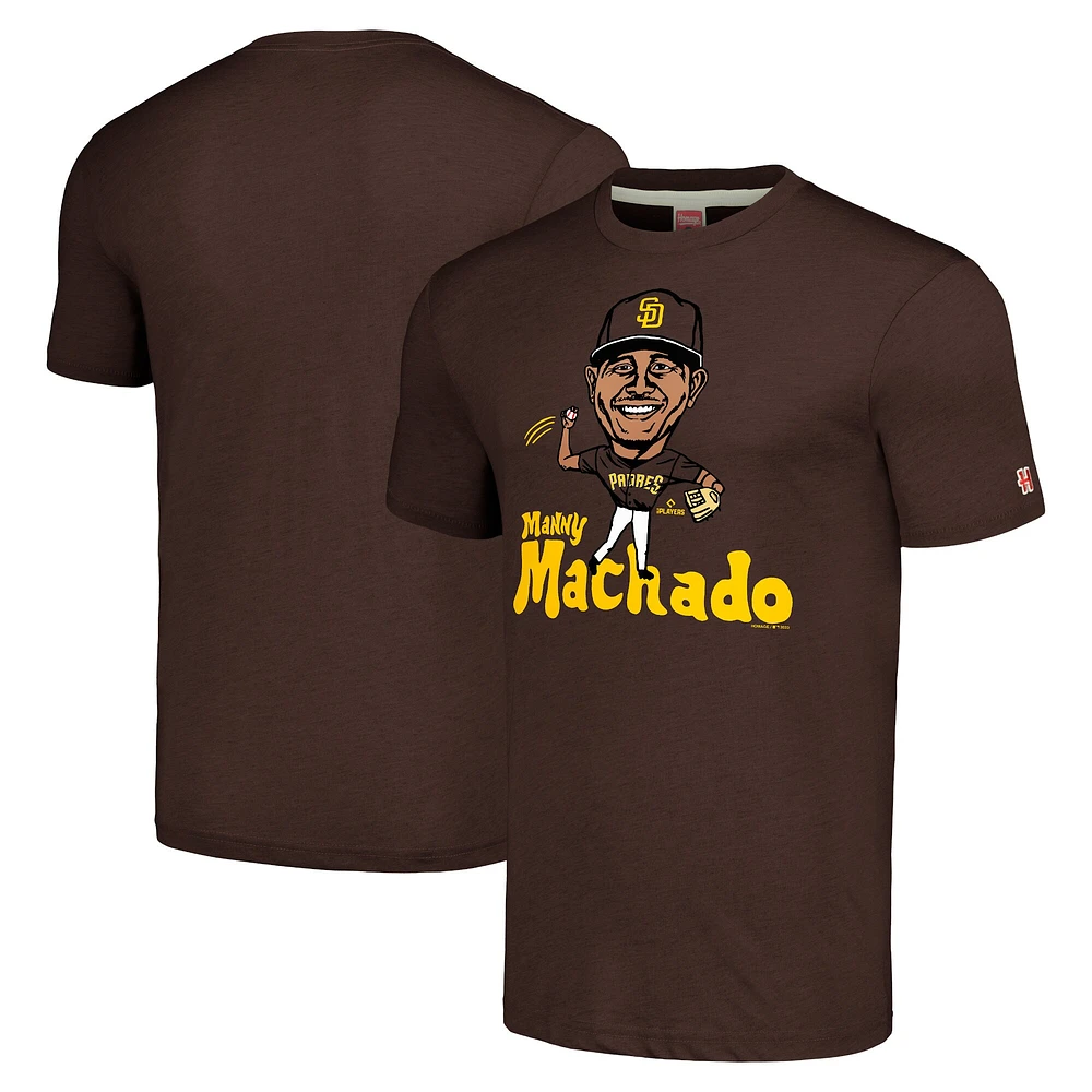 T-shirt triple mélange Hommage Manny Machado marron San Diego Padres Caricature pour hommes