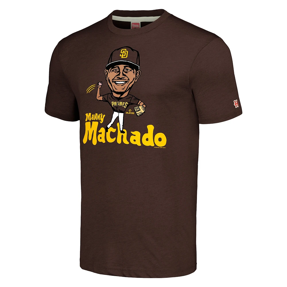 Men's Homage Manny Machado Brown San Diego Padres Caricature Tri-Blend T-Shirt