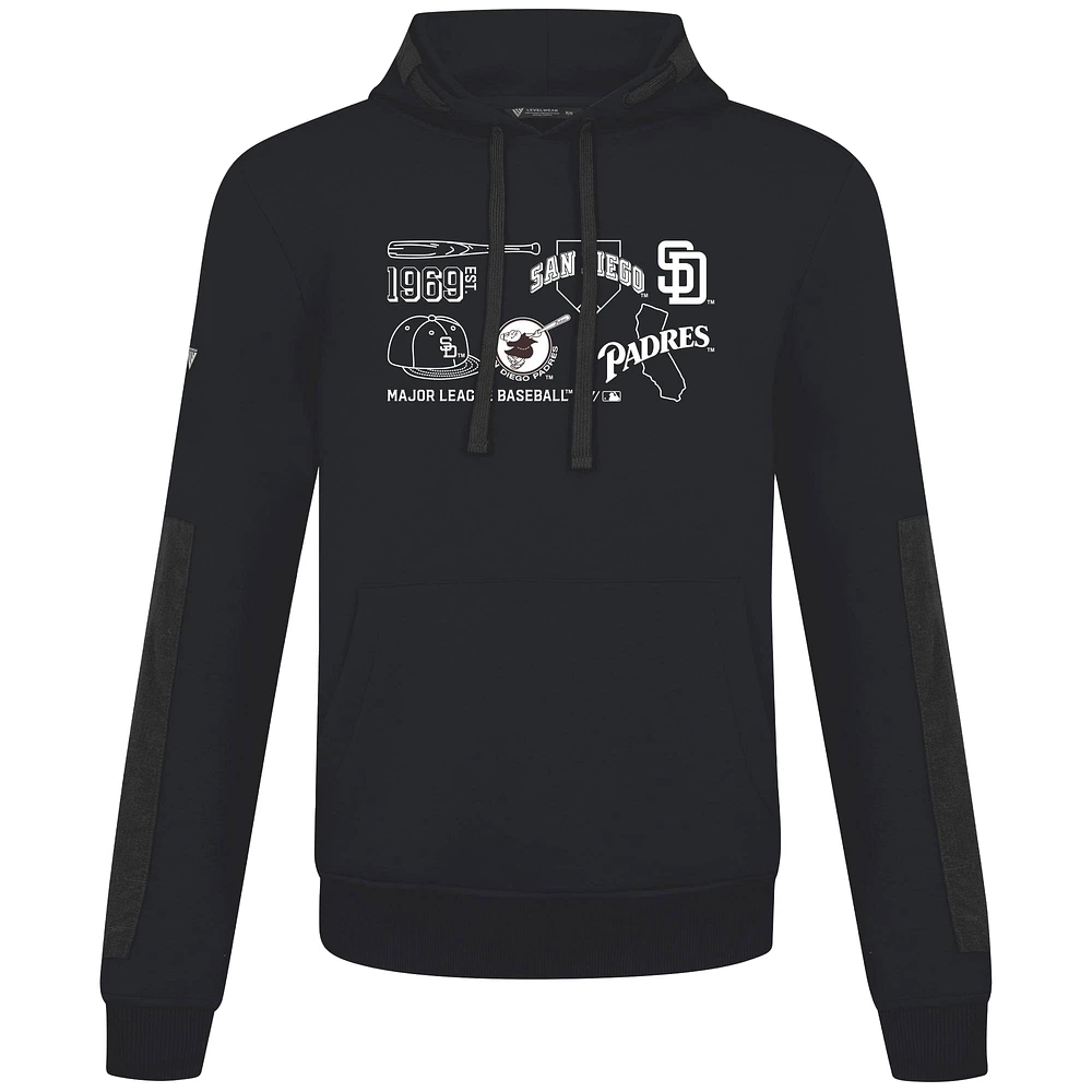 Sweat à capuche noir Levelwear pour homme, collection Cooperstown, des Padres de San Diego, Bombay Campaign