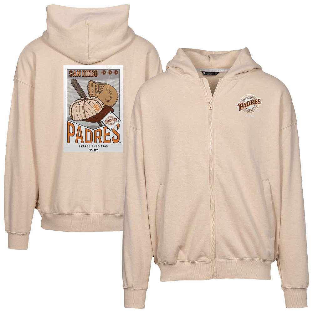 Men's Levelwear  Khaki San Diego Padres Uphill City Core Logo Full-Zip Hoodie