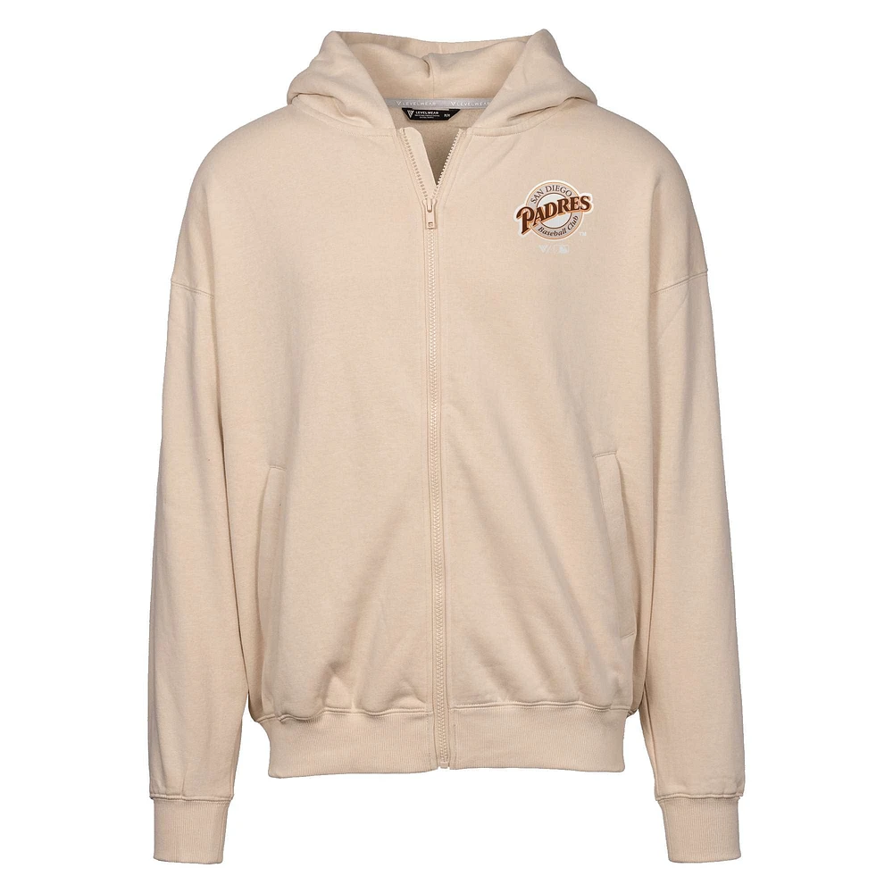 Men's Levelwear  Khaki San Diego Padres Uphill City Core Logo Full-Zip Hoodie