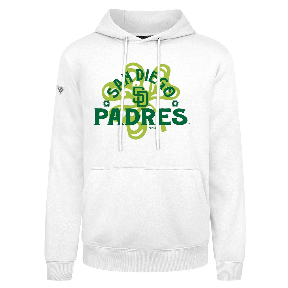 Sweat à capuche blanc pour homme Levelwear San Diego Padres St. Patrick's Day Podium Shamrock