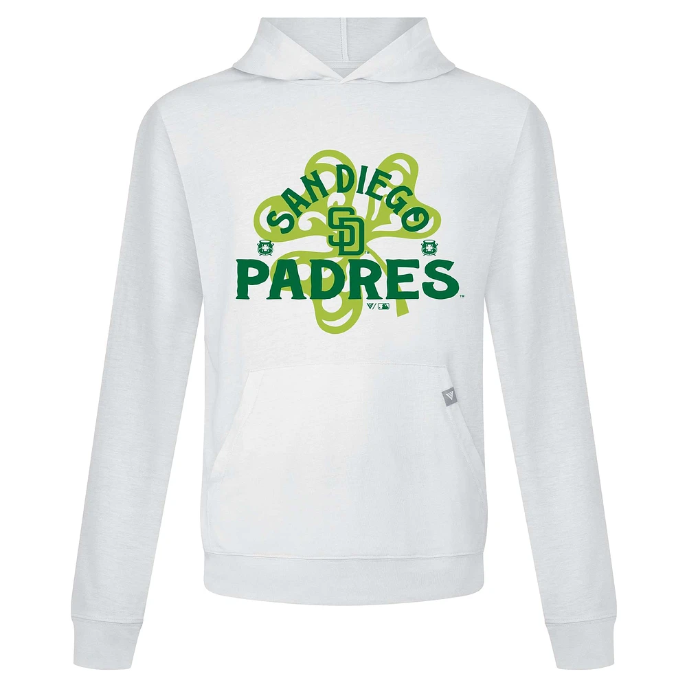 Men's Levelwear White San Diego Padres St. Patrick's Day Relay Shamrock Pullover Hoodie
