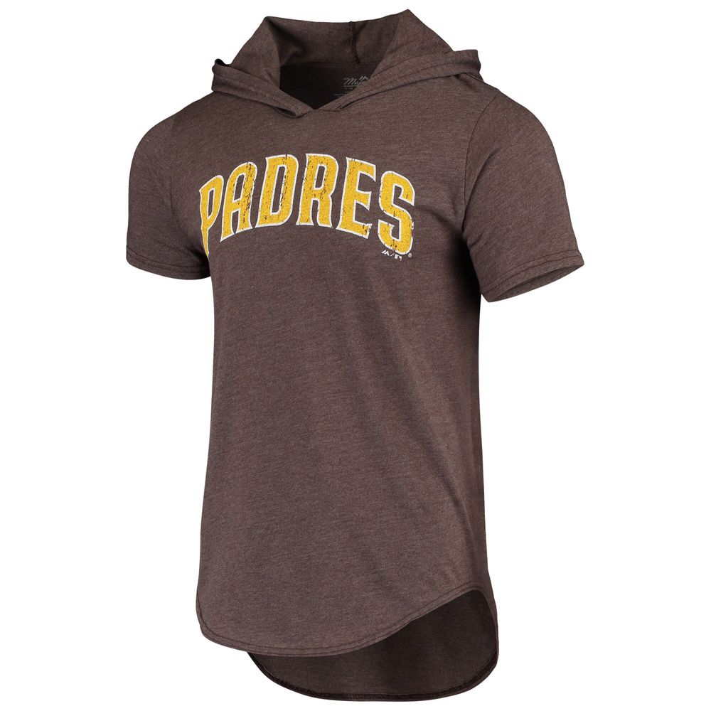 Men's Majestic Threads Fernando Tatis Jr. Heathered Brown San Diego Padres Softhand Player Tri-Blend Hoodie T-Shirt