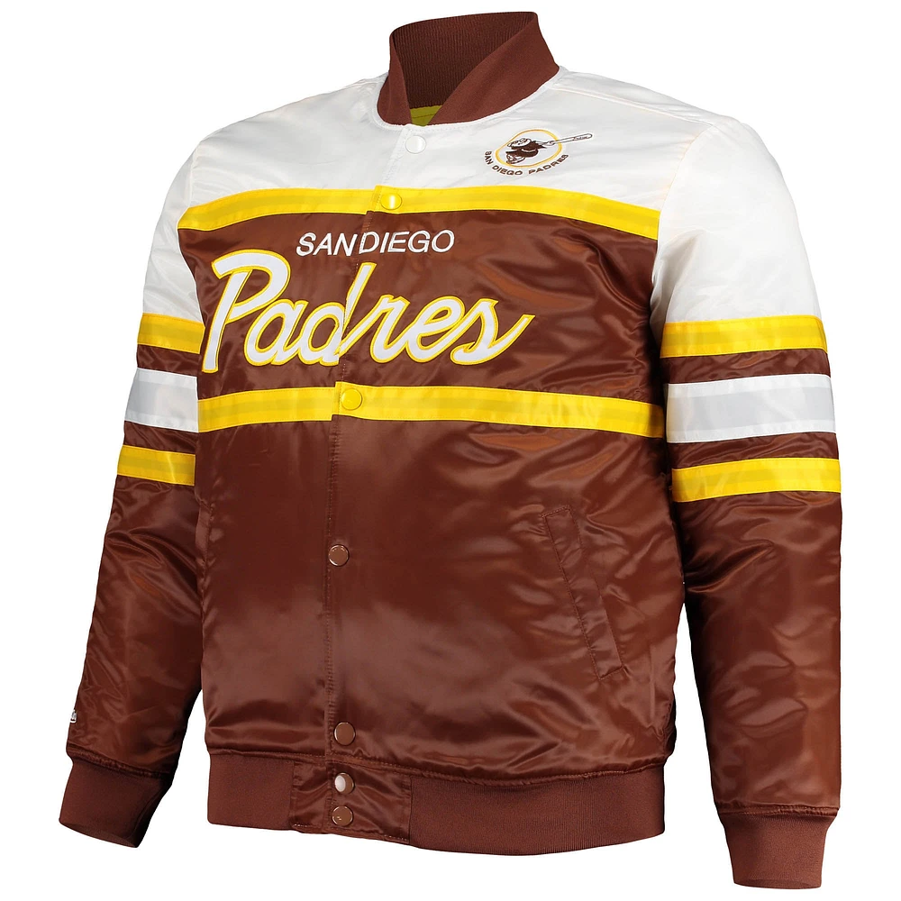 Men's Mitchell & Ness Brown/Gold San Diego Padres Big Tall Coaches Satin Full-Snap Jacket