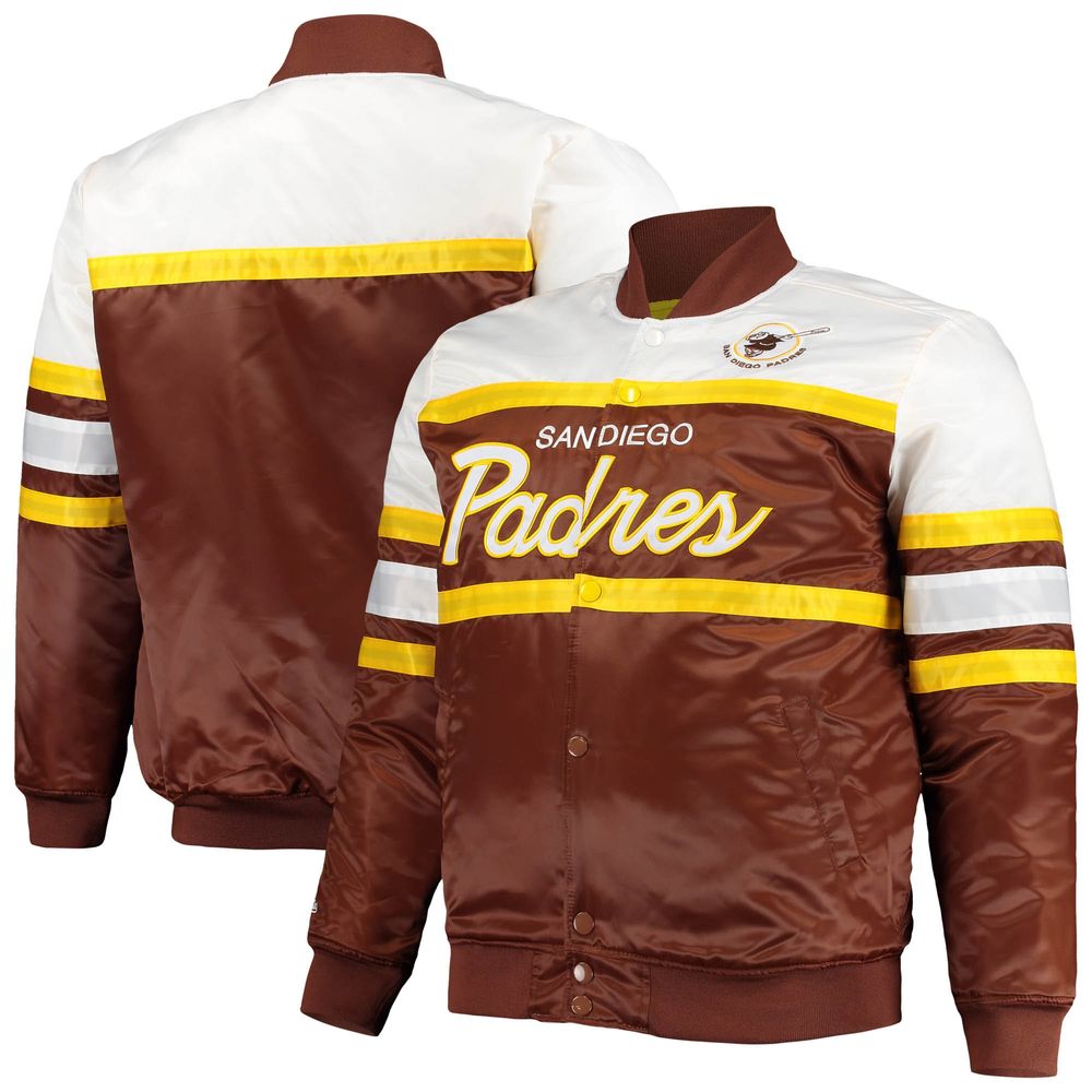 Men's Mitchell & Ness Brown/Gold San Diego Padres Big Tall Coaches Satin Full-Snap Jacket