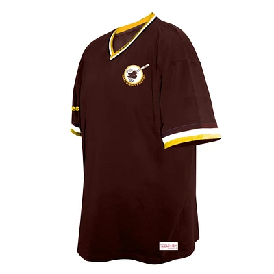 T-shirt col V marron Mitchell & Ness pour homme, taille grande et grande, des Padres de San Diego