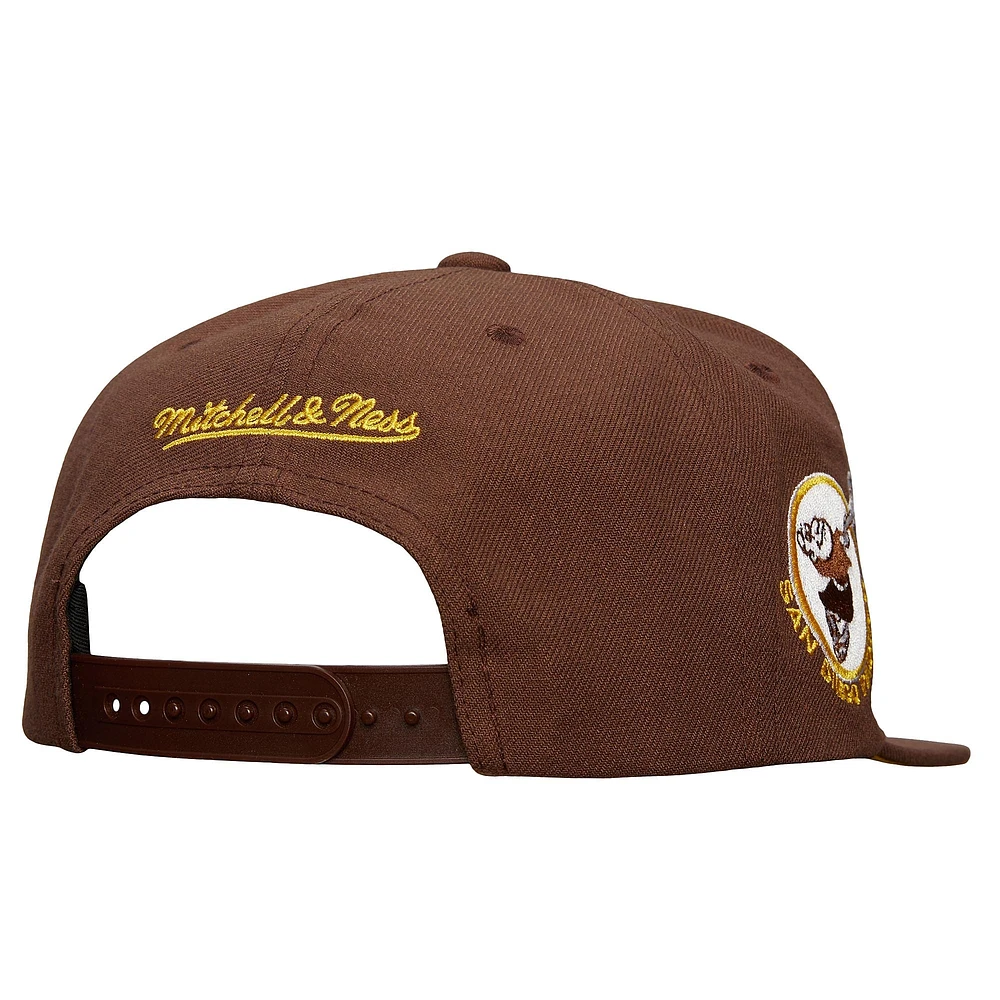 Casquette Snapback avec étiquette de l'équipe des San Diego Padres Mitchell & Ness marron pour hommes