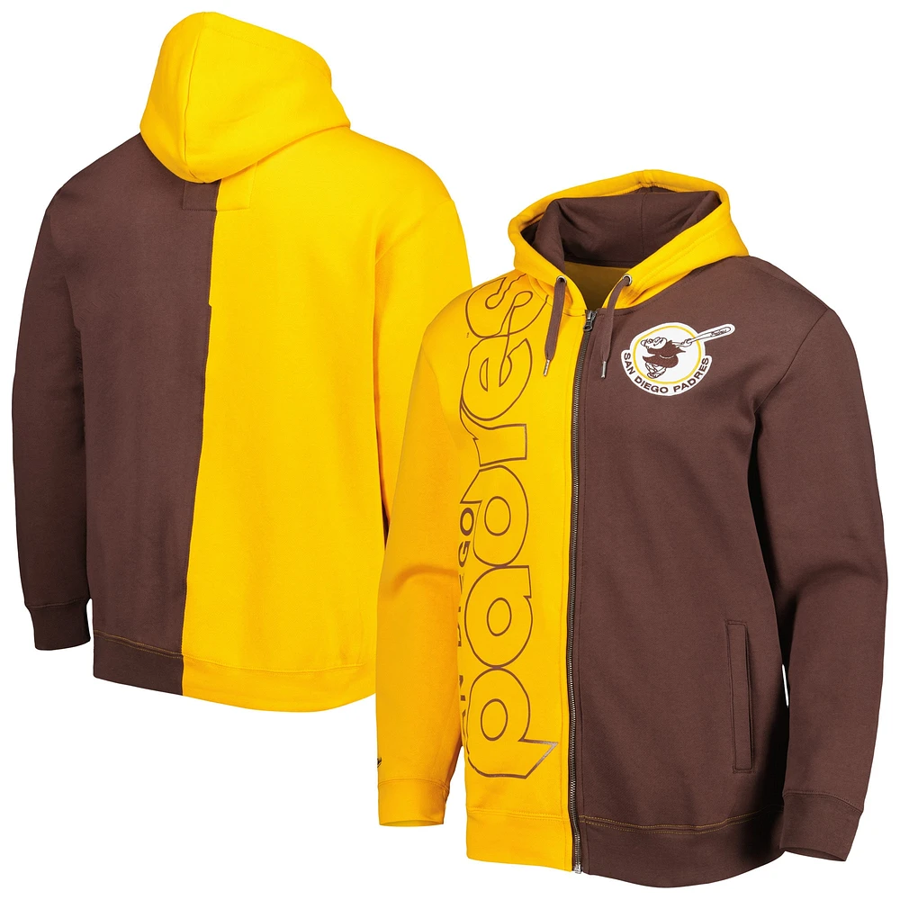 Men's Mitchell & Ness Gold/Brown San Diego Padres Fleece Full-Zip Hoodie