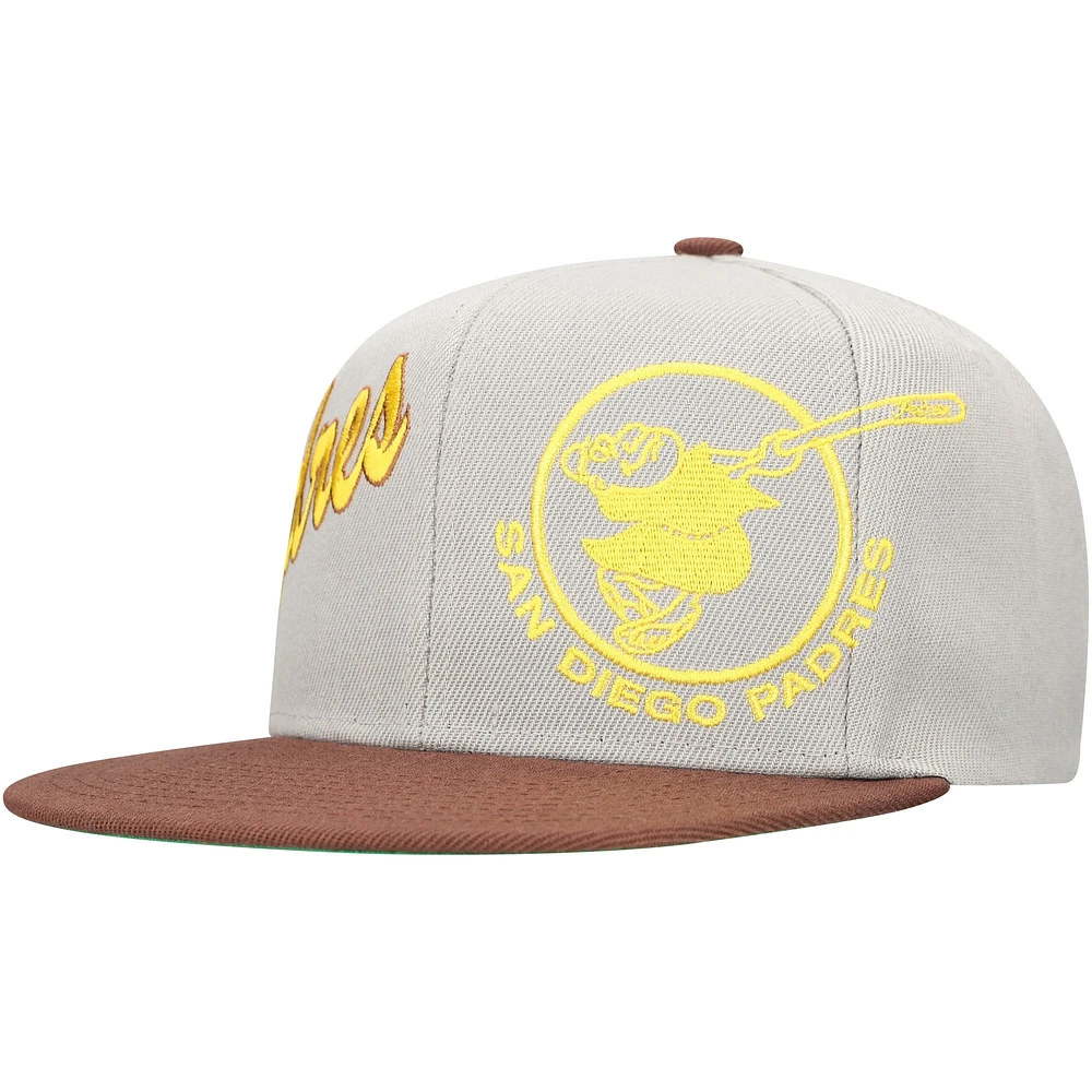 Men's Mitchell & Ness Gray/Brown San Diego Padres Knock Out Panel Snapback Hat