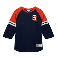 Men's Mitchell & Ness Navy San Diego Padres Cooperstown Collection Legendary Raglan Slub Henley 3/4-Sleeve T-Shirt