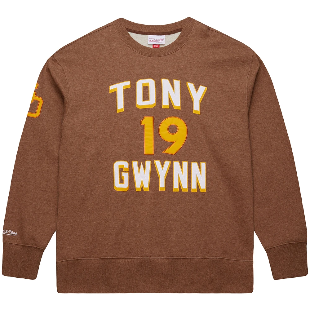 Men's Mitchell & Ness Tony Gwynn Brown San Diego Padres Legends Collection Vintage Logo Name Number Fleece Pullover Sweatshirt