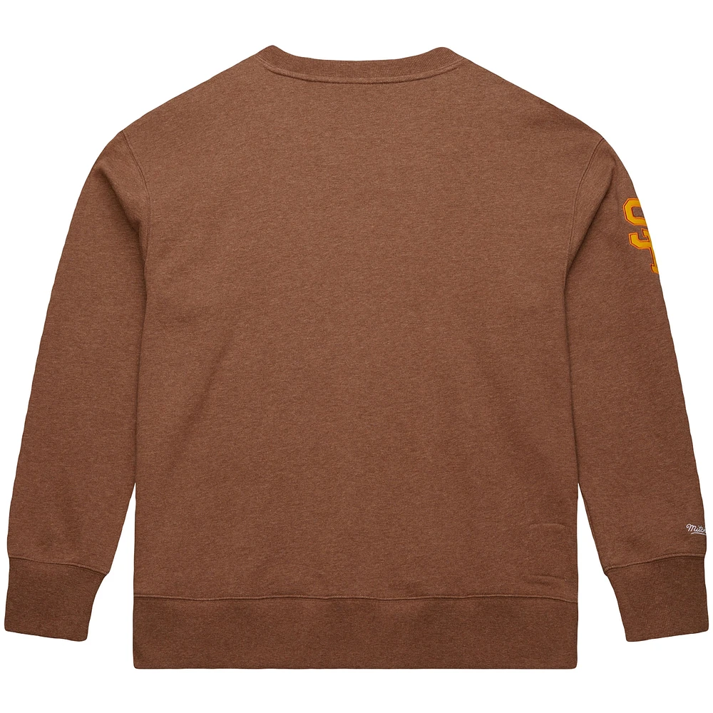 Men's Mitchell & Ness Tony Gwynn Brown San Diego Padres Legends Collection Vintage Logo Name Number Fleece Pullover Sweatshirt