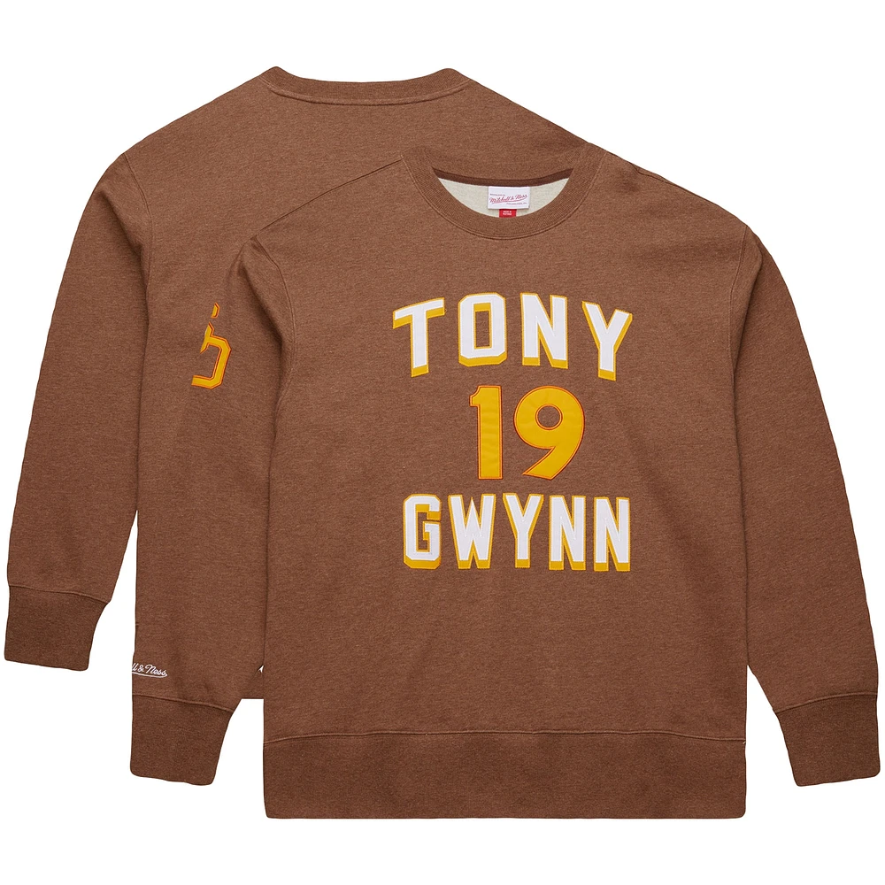 Men's Mitchell & Ness Tony Gwynn Brown San Diego Padres Legends Collection Vintage Logo Name Number Fleece Pullover Sweatshirt