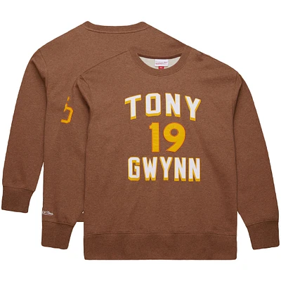 Men's Mitchell & Ness Tony Gwynn Brown San Diego Padres Legends Collection Vintage Logo Name Number Fleece Pullover Sweatshirt