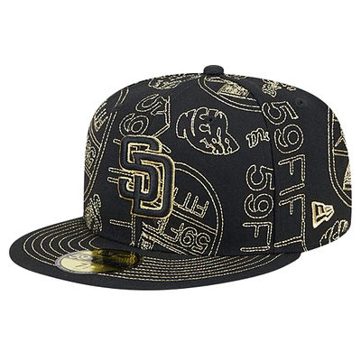 Men's New Era Black San Diego Padres 59FIFTY Day Allover Fitted Hat