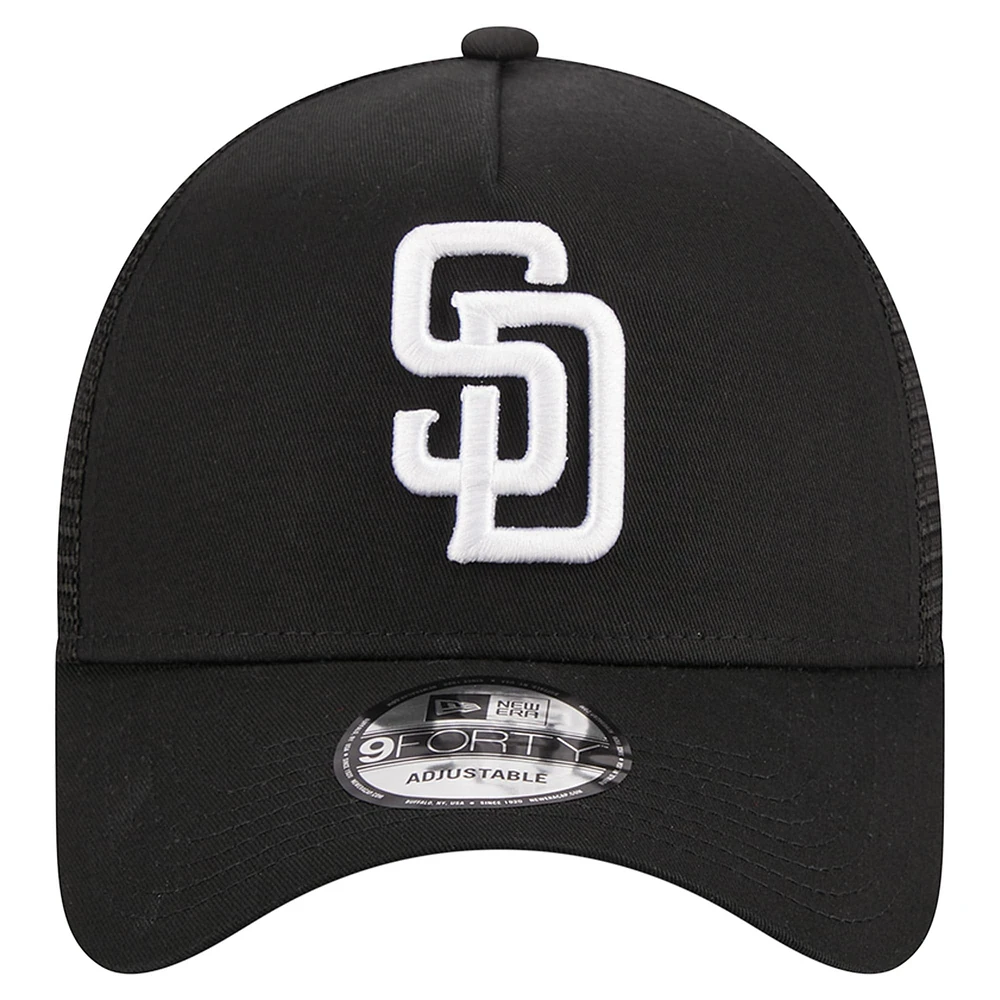 Men's New Era Black San Diego Padres A-Frame 9FORTY Trucker Adjustable Hat