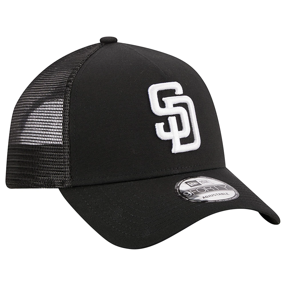 Men's New Era Black San Diego Padres A-Frame 9FORTY Trucker Adjustable Hat