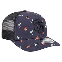 Men's New Era Black San Diego Padres Adventure Drinks Pattern 9SEVENTY Stretch-Snap Hat