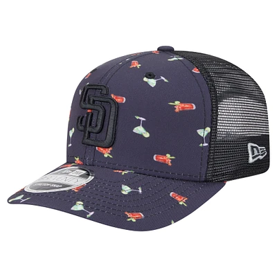 Men's New Era Black San Diego Padres Adventure Drinks Pattern 9SEVENTY Stretch-Snap Hat