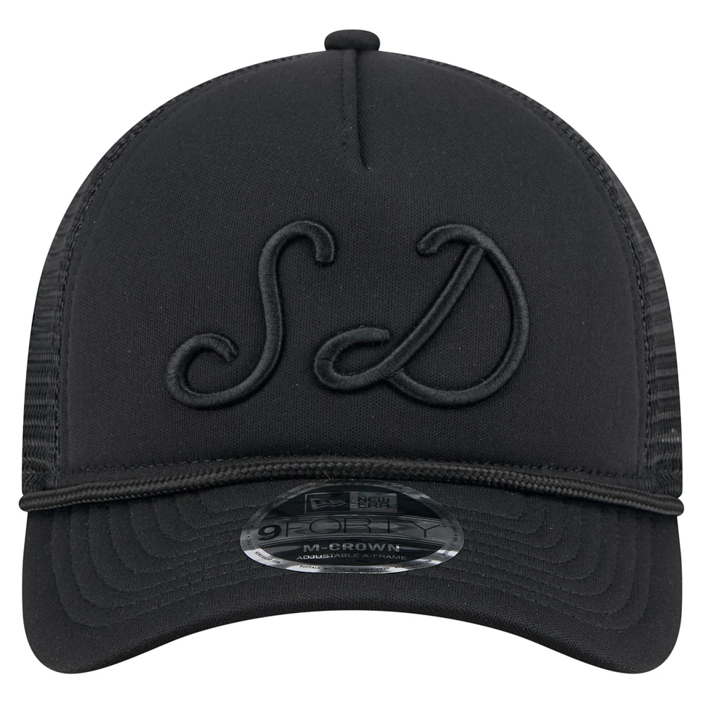 Men's New Era Black San Diego Padres City Initial 9FORTY A-Frame M-Crown Adjustable Trucker Hat