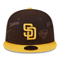 Casquette ajustée 59FIFTY avec logo multiple des San Diego Padres New Era marron/or pour hommes