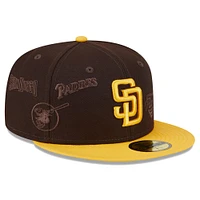 Casquette ajustée 59FIFTY avec logo multiple des San Diego Padres New Era marron/or pour hommes