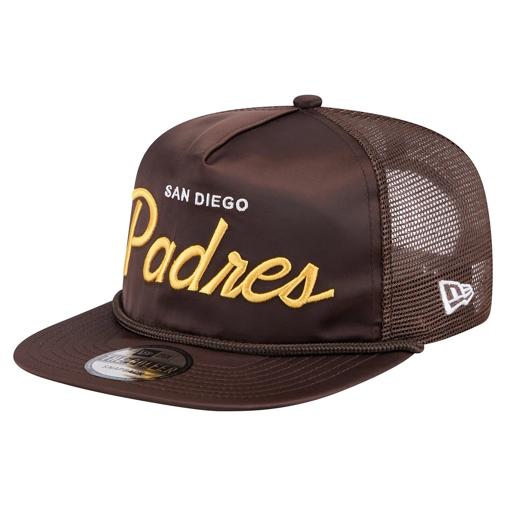 Men's New Era Brown San Diego Padres Retro Satin Script Golfer Adjustable Hat