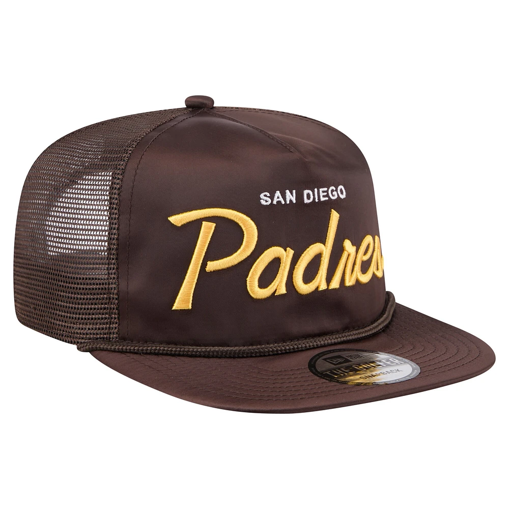 Casquette de golf ajustable rétro en satin marron New Era pour homme, motif San Diego Padres