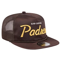 Casquette de golf ajustable rétro en satin marron New Era pour homme, motif San Diego Padres