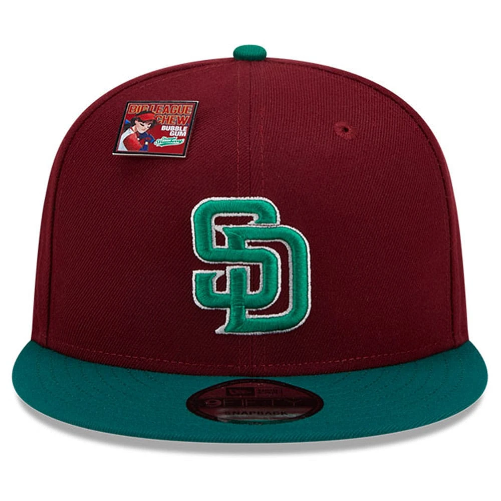 Casquette Snapback 9FIFTY New Era Cardinal/Vert San Diego Padres Strawberry Big League Chew Flavor Pack pour hommes