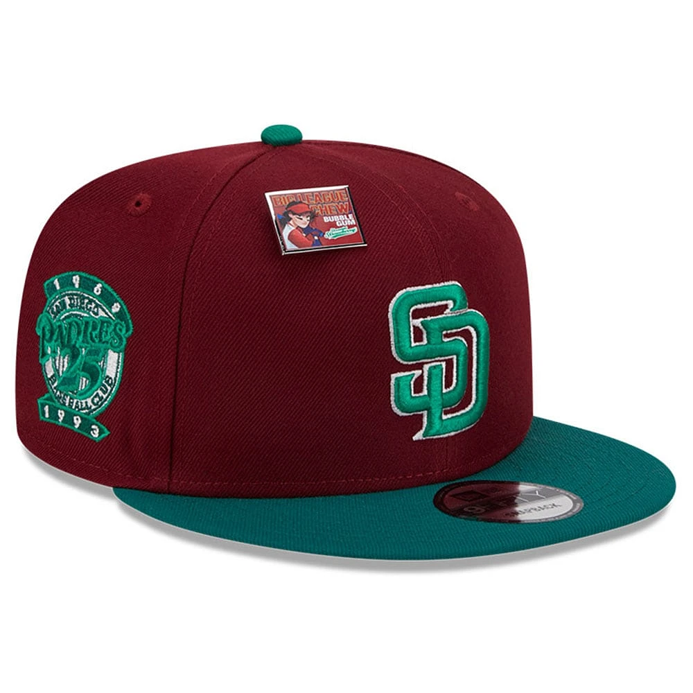 Casquette Snapback 9FIFTY New Era Cardinal/Vert San Diego Padres Strawberry Big League Chew Flavor Pack pour hommes