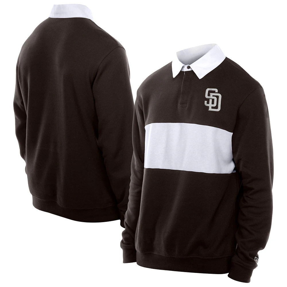 Polo de rugby à blocs couleurs pour homme New Era, marron foncé, San Diego Padres Throwback Prep