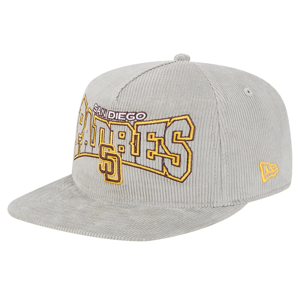 Casquette de golf à pression en velours côtelé gris San Diego Padres New Era pour homme