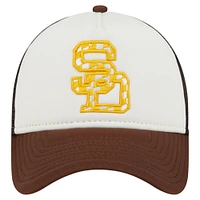 Men's New Era White/Brown San Diego Padres Checkered Flag A-Frame Trucker 9FORTY Adjustable Hat