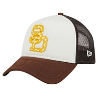 Men's New Era White/Brown San Diego Padres Checkered Flag A-Frame Trucker 9FORTY Adjustable Hat