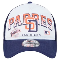 Men's New Era White San Diego Padres Retro Wordmark 9FORTY A-Frame Trucker Adjustable Hat