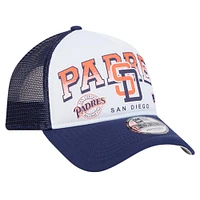 Men's New Era White San Diego Padres Retro Wordmark 9FORTY A-Frame Trucker Adjustable Hat