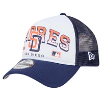 Men's New Era White San Diego Padres Retro Wordmark 9FORTY A-Frame Trucker Adjustable Hat