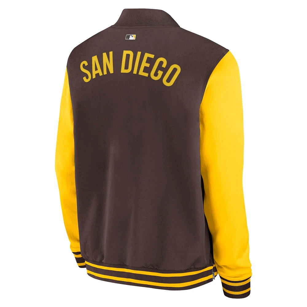 Men's Nike Brown/Gold San Diego Padres Authentic Collection Dugout Full-Zip Bomber Jacket