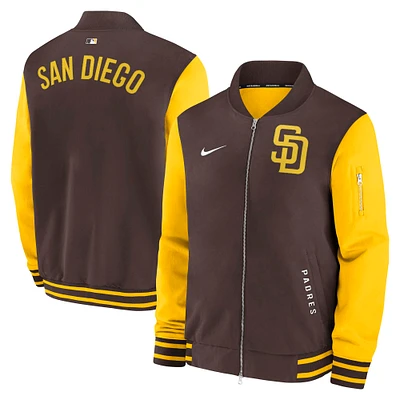 Men's Nike Brown/Gold San Diego Padres Authentic Collection Dugout Full-Zip Bomber Jacket