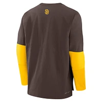 Haut à manches longues Nike Authentic Collection Player pour homme, marron/or, performance et poids léger, San Diego Padres