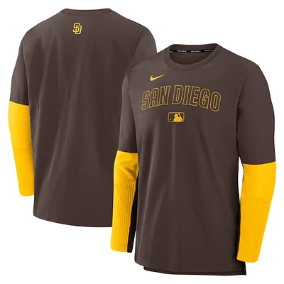 Haut à manches longues Nike Authentic Collection Player pour homme, marron/or, performance et poids léger, San Diego Padres
