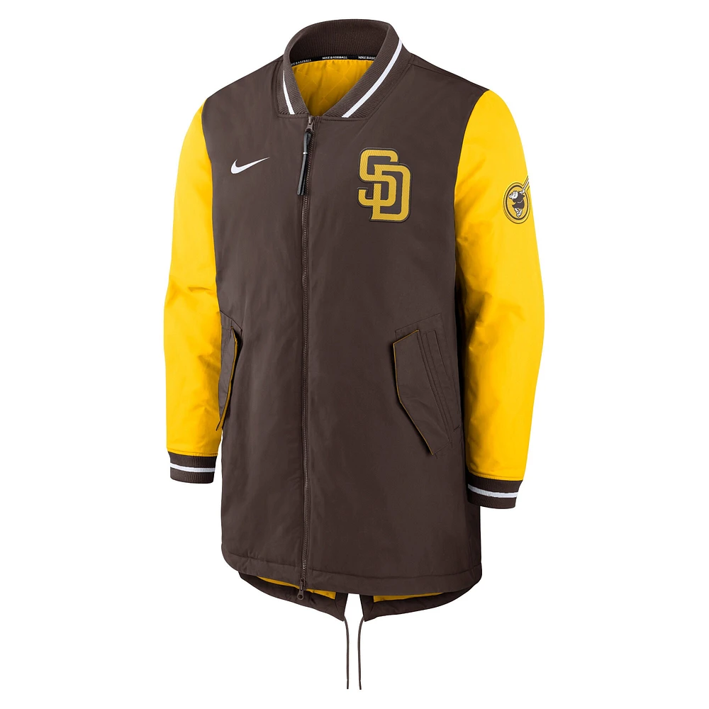 Veste entièrement zippée Nike marron San Diego Padres Authentic Collection Dugout Performance pour homme