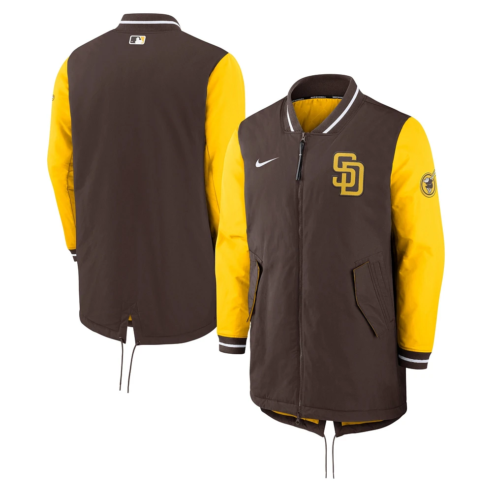 Veste entièrement zippée Nike marron San Diego Padres Authentic Collection Dugout Performance pour homme